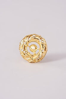 Gold Finish Pearl Self Design Ring