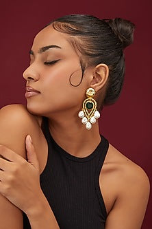 Gold Finish Emerald & Zircon Drop Shaped Dangler Earrings