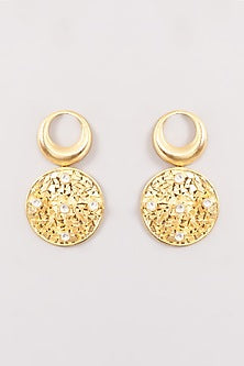 Gold Finish Self Design Dangler Earrings
