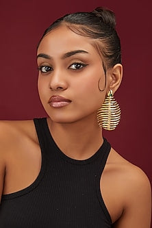 Gold Finish Emerald Stone Fish Scale Dangler Earrings