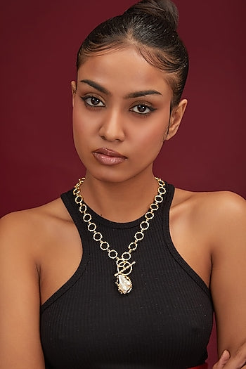 Gold Finish Baroque Pearl Long Necklace