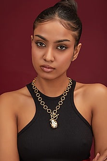 Gold Finish Baroque Pearl Long Necklace