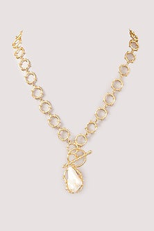 Gold Finish Baroque Pearl Long Necklace