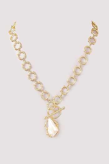 Gold Finish Baroque Pearl Long Necklace