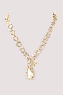 Gold Finish Baroque Pearl Long Necklace