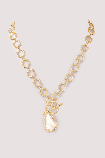 Gold Finish Baroque Pearl Long Necklace