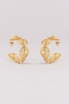 Gold Finish Zircon Floral Mesh Hoop Earrings