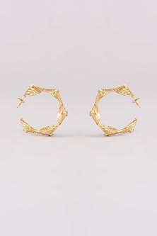 Gold Finish Zircon Floral Mesh Hoop Earrings