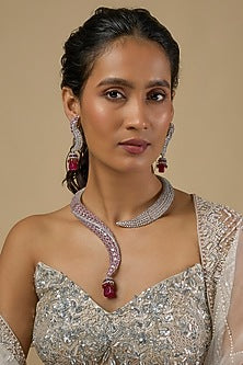 Silver Finish Ruby & Zircon Necklace Set