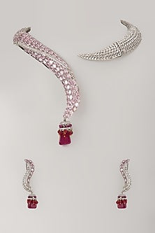 Silver Finish Ruby & Zircon Necklace Set