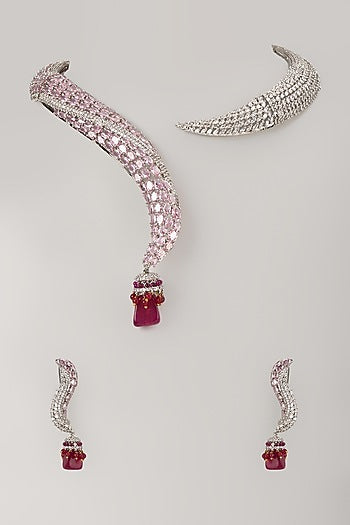 Silver Finish Ruby & Zircon Necklace Set