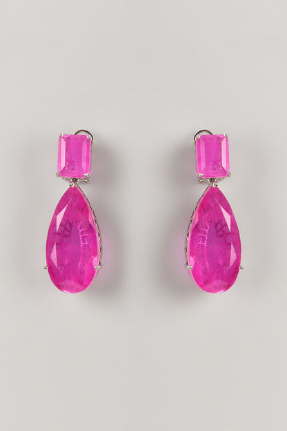Silver Finish Pink Stone Dangler Earrings