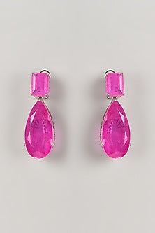 Silver Finish Pink Stone Dangler Earrings