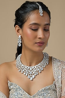 Silver Finish Zircon Choker Necklace Set