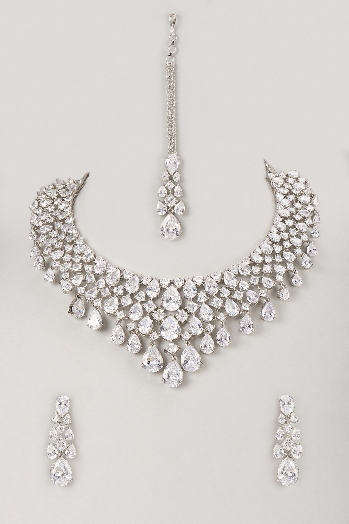 Silver Finish Zircon Choker Necklace Set