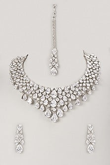 Silver Finish Zircon Choker Necklace Set