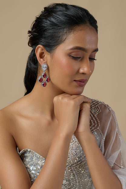 Silver Finish Ruby & Zircon Dangler Earrings
