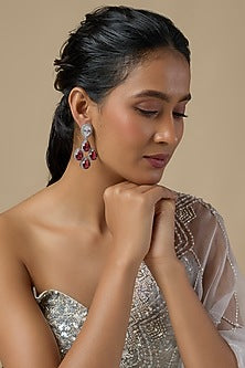 Silver Finish Ruby & Zircon Dangler Earrings