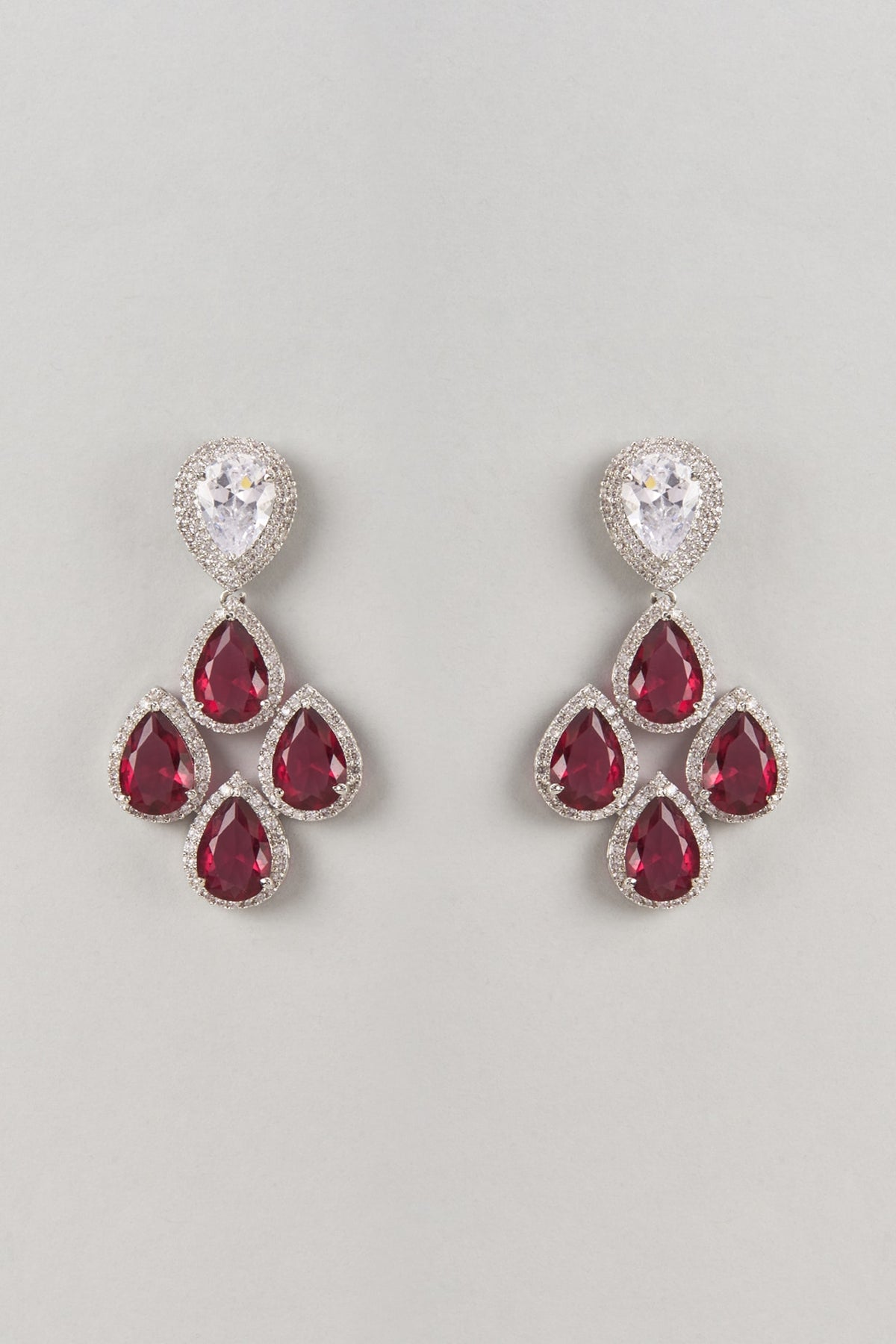 Silver Finish Ruby & Zircon Dangler Earrings