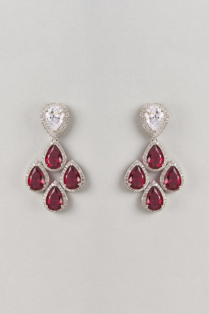 Silver Finish Ruby & Zircon Dangler Earrings