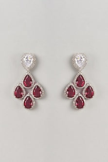 Silver Finish Ruby & Zircon Dangler Earrings