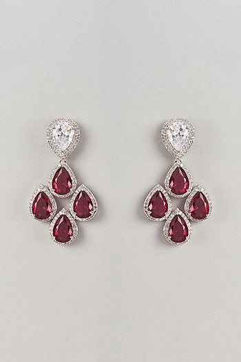 Silver Finish Ruby & Zircon Dangler Earrings
