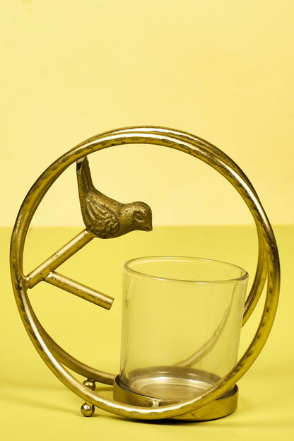 Gold Finish Bird With A Ring Candle Holder