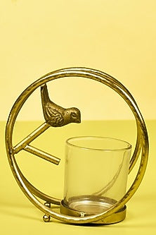 Gold Finish Bird With A Ring Candle Holder