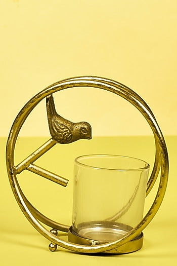 Gold Finish Bird With A Ring Candle Holder
