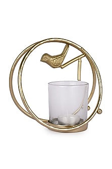 Gold Finish Bird With A Ring Candle Holder