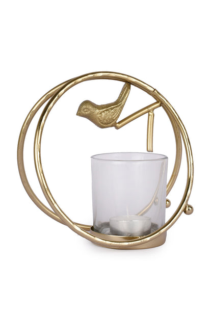 Gold Finish Bird With A Ring Candle Holder