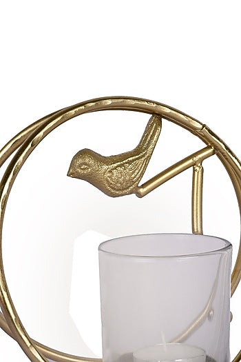 Gold Finish Bird With A Ring Candle Holder