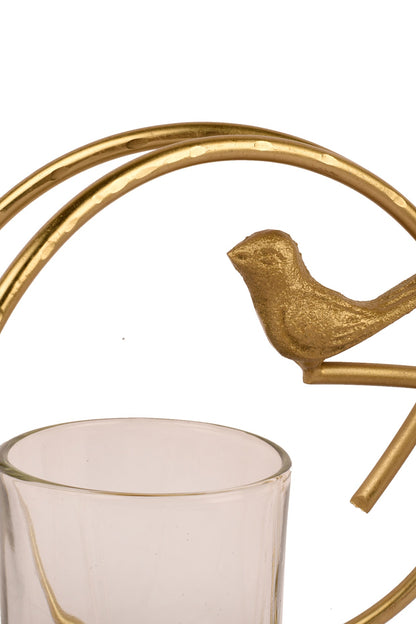 Gold Finish Bird With A Ring Candle Holder