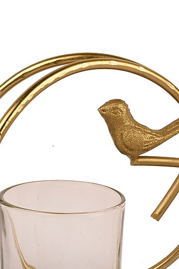 Gold Finish Bird With A Ring Candle Holder