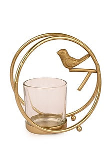 Gold Finish Bird With A Ring Candle Holder