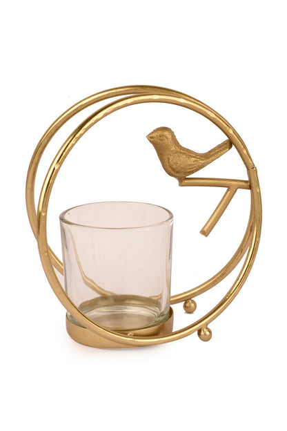 Gold Finish Bird With A Ring Candle Holder