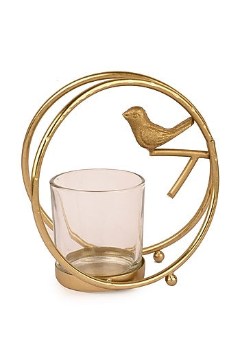 Gold Finish Bird With A Ring Candle Holder