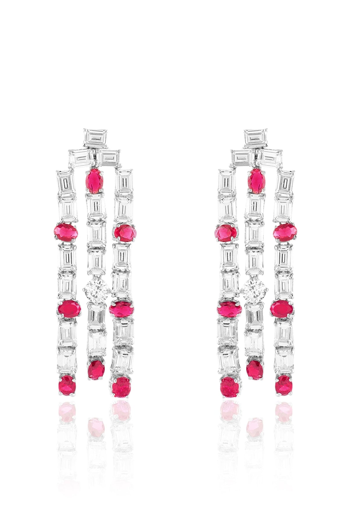 White Rhodium Finish Ruby Stone Dangler Earrings