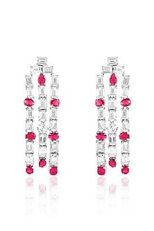 White Rhodium Finish Ruby Stone Dangler Earrings