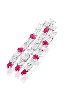 White Rhodium Finish Ruby Stone Dangler Earrings