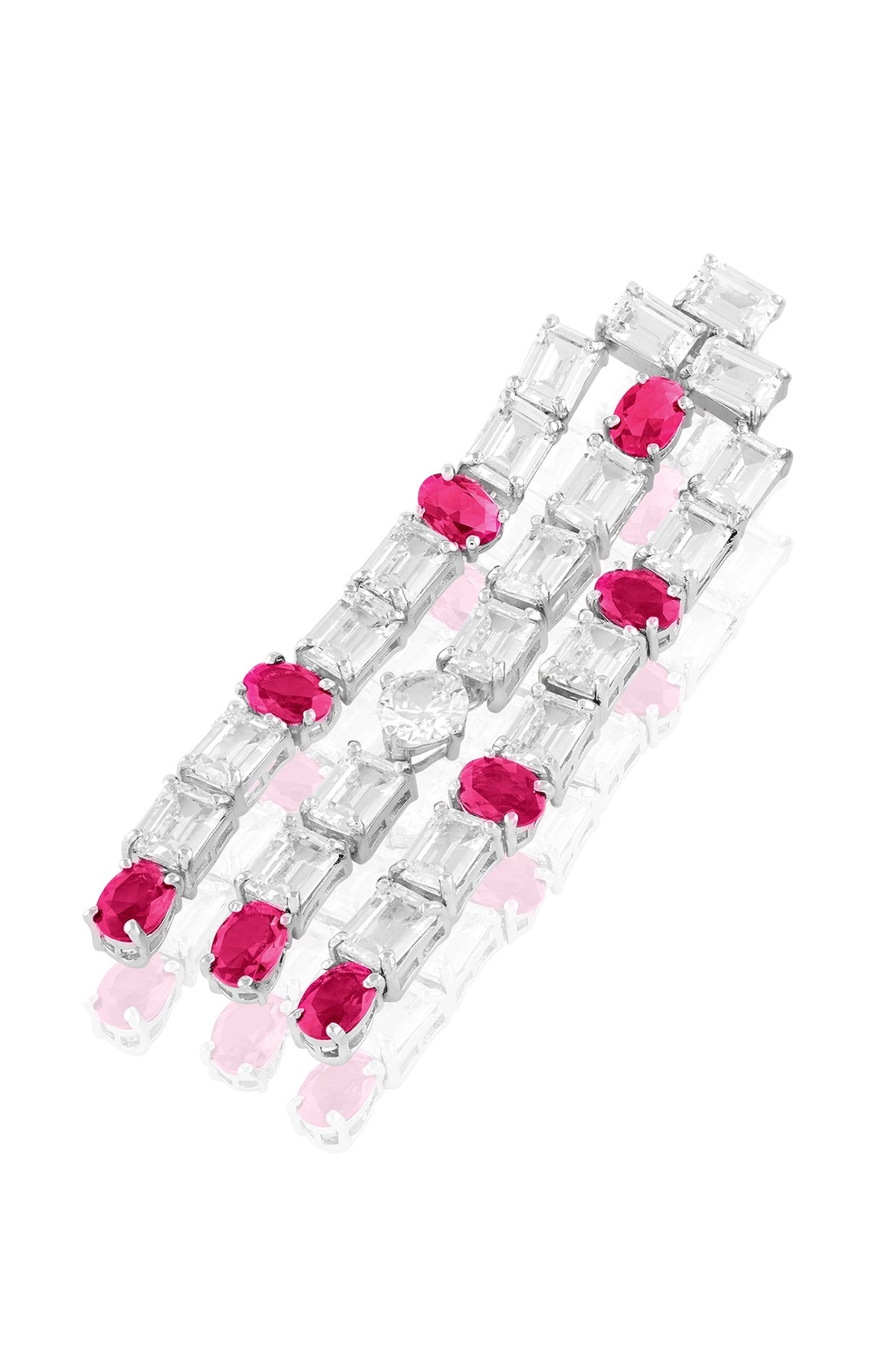 White Rhodium Finish Ruby Stone Dangler Earrings