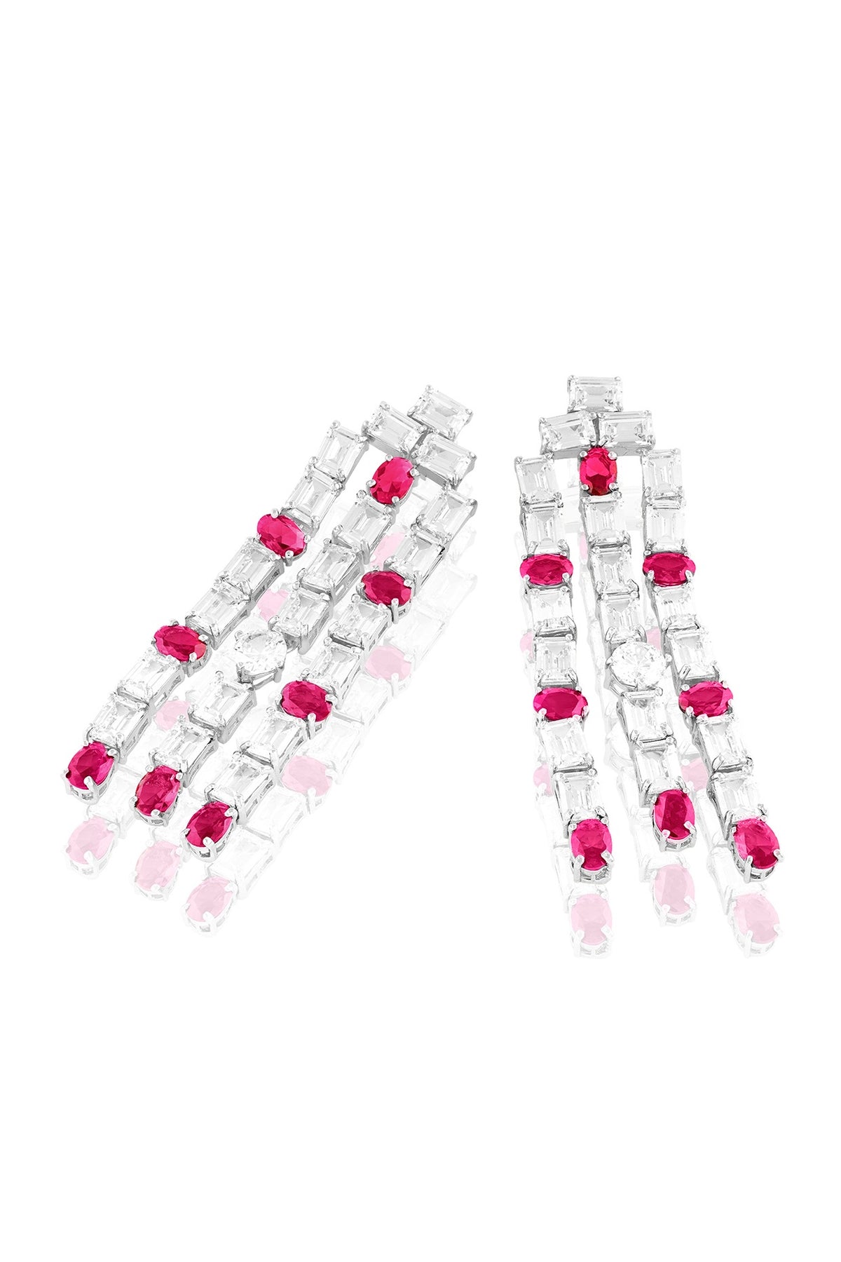 White Rhodium Finish Ruby Stone Dangler Earrings