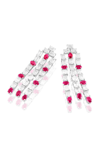 White Rhodium Finish Ruby Stone Dangler Earrings