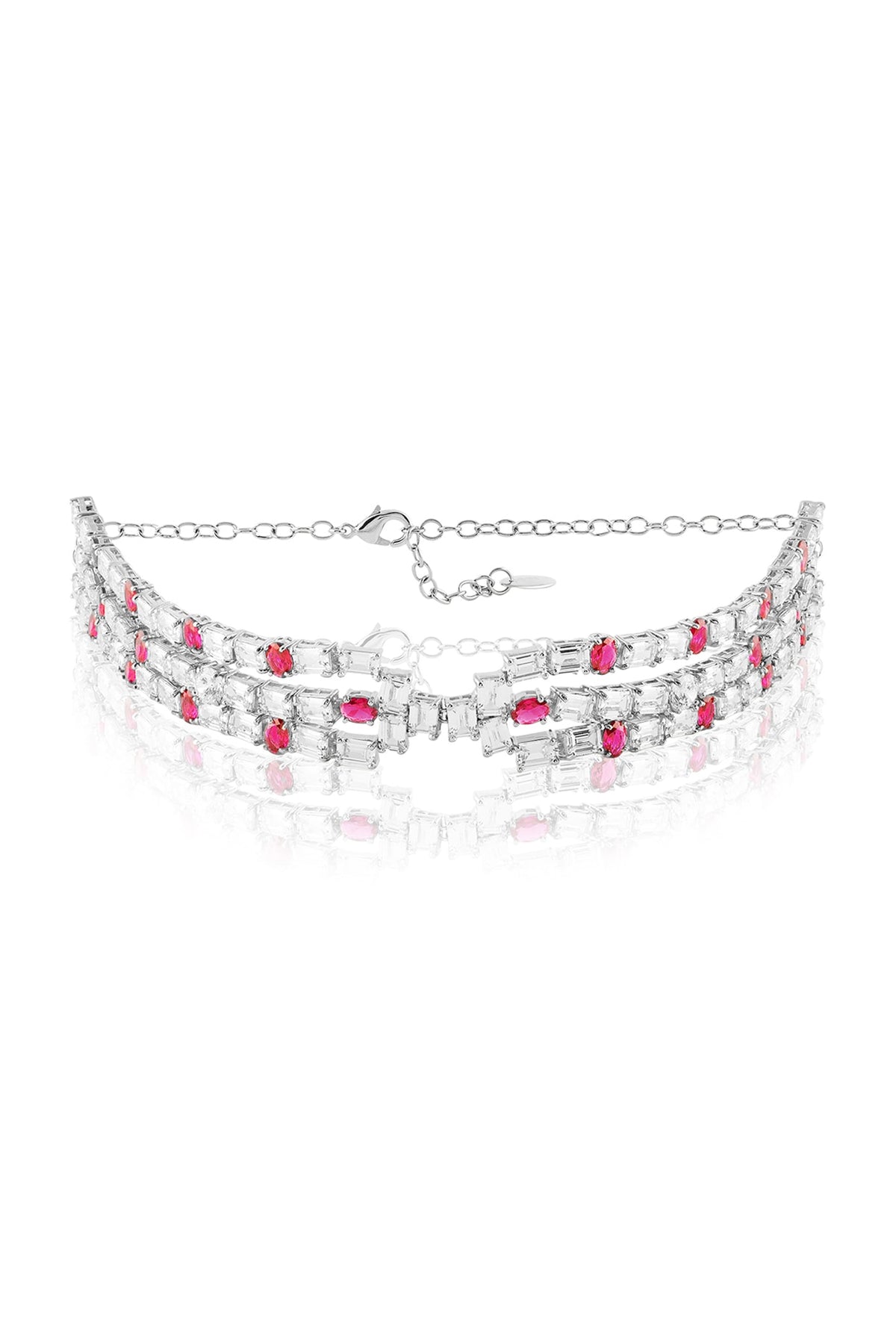 White Rhodium Finish Ruby Stone Choker Necklace