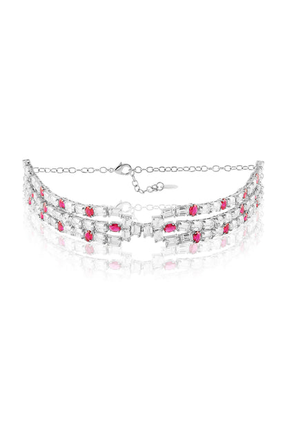 White Rhodium Finish Ruby Stone Choker Necklace
