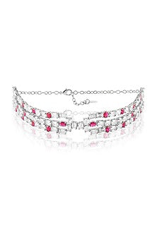 White Rhodium Finish Ruby Stone Choker Necklace