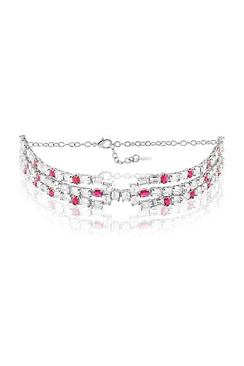 White Rhodium Finish Ruby Stone Choker Necklace