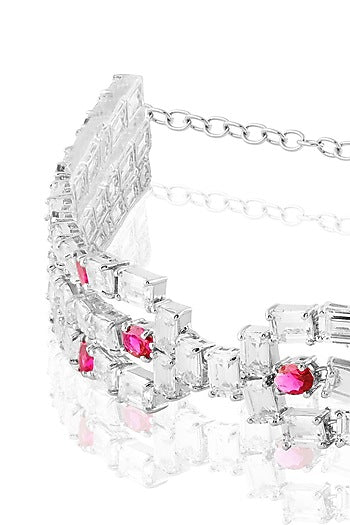 White Rhodium Finish Ruby Stone Choker Necklace