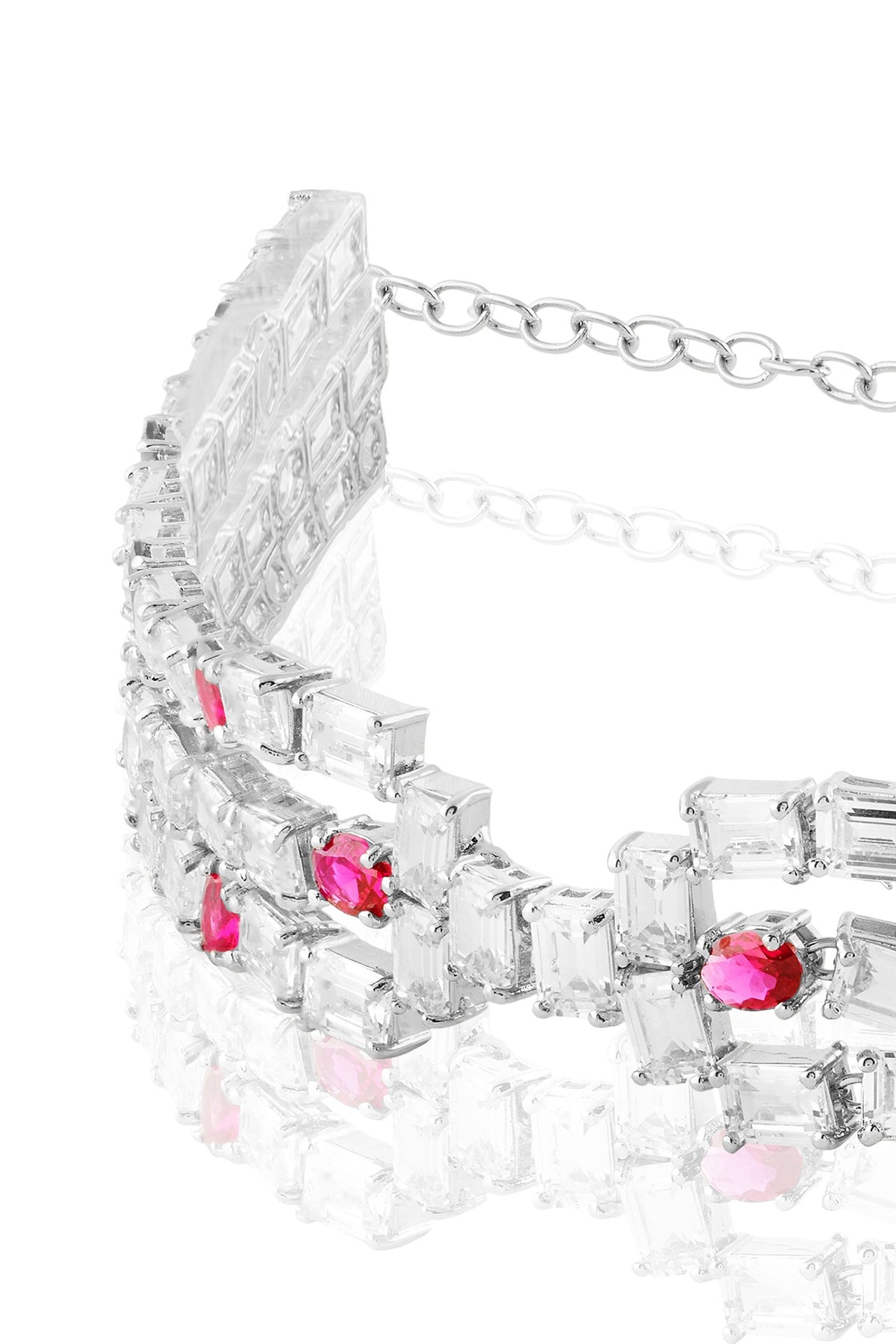 White Rhodium Finish Ruby Stone Choker Necklace