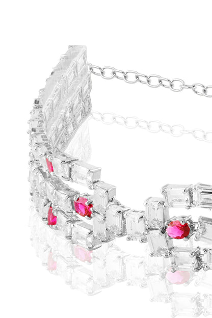 White Rhodium Finish Ruby Stone Choker Necklace